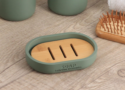 Jabonera "Soap" de resina caqui y bambú - 64101149