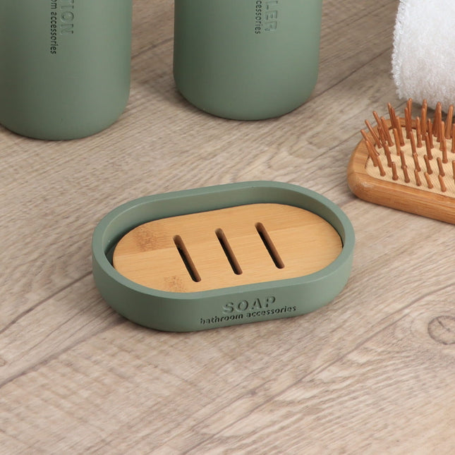 Jabonera "Soap" de resina caqui y bambú - 64101149