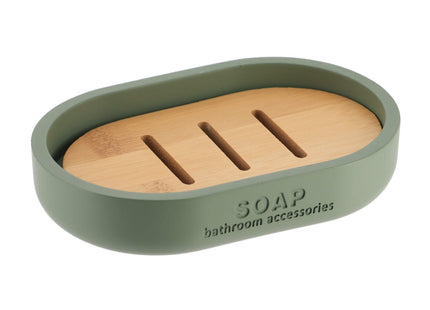 Jabonera "Soap" de resina caqui y bambú - 64101149