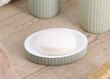 Jabonera de resina verde salvia con motivo - 64102144