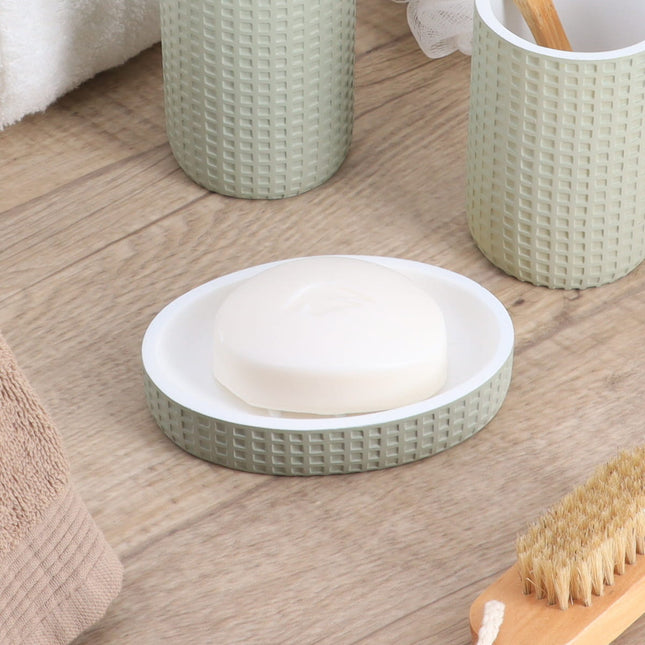 Jabonera de resina verde salvia con motivo - 64102144