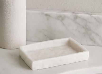 JABONERA RECTANGULAR POLIRESINA EFECTO PIEDRA - BLANCO