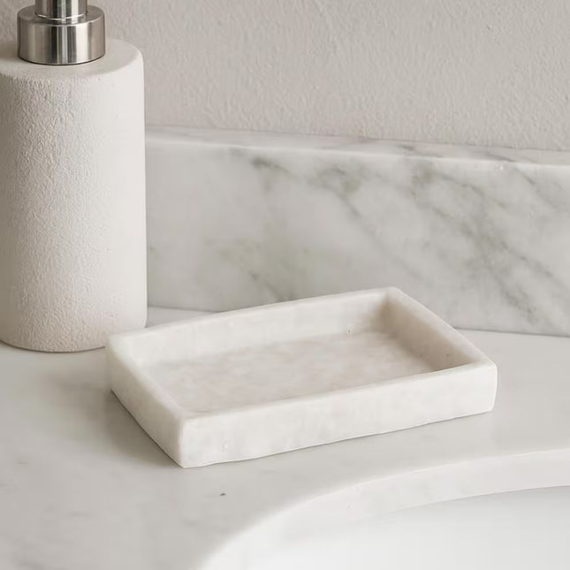 JABONERA RECTANGULAR POLIRESINA EFECTO PIEDRA - BLANCO