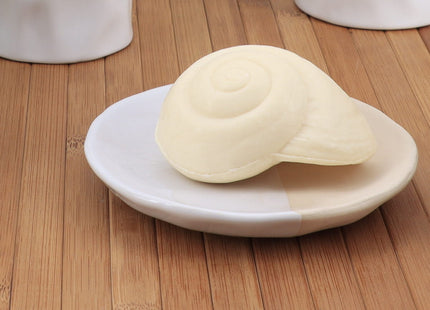 Jabonera de cerámica bicolor beige y blanco - 64137161