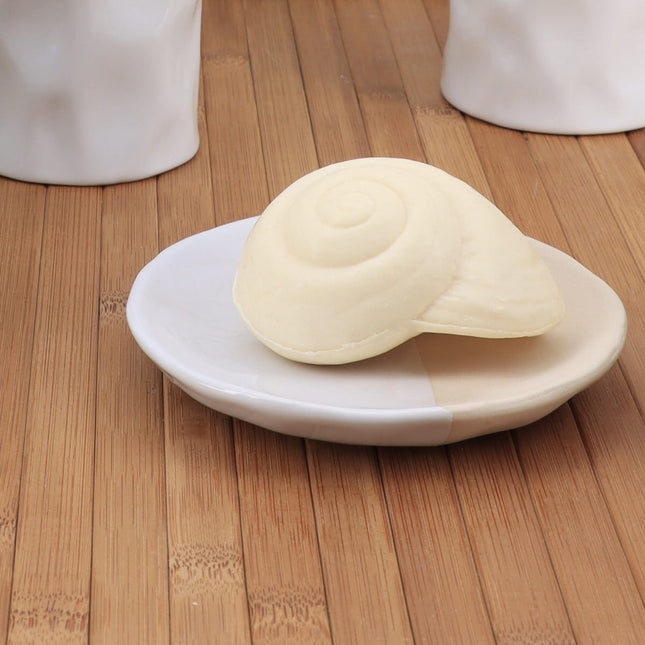 Jabonera de cerámica bicolor beige y blanco - 64137161