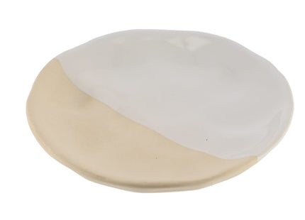 Jabonera de cerámica bicolor beige y blanco - 64137161