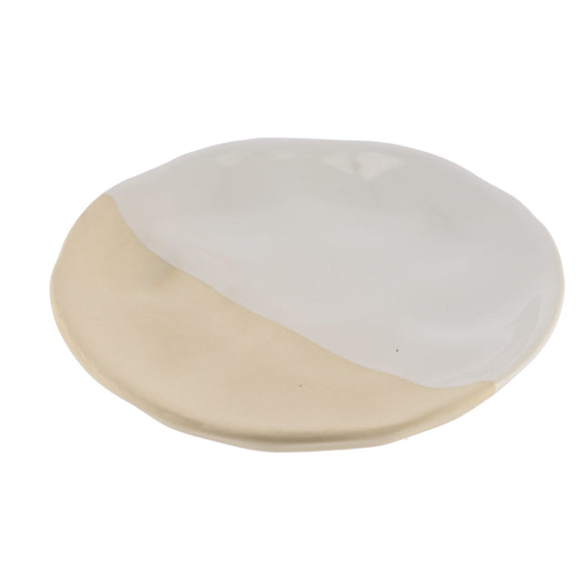 Jabonera de cerámica bicolor beige y blanco - 64137161