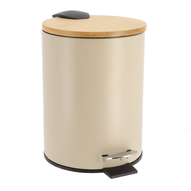 CUBO DE BASURA METAL TAPA CON CAIDA AMORTIGUADA 3L - TOPO/BAMBÚ - 6508165