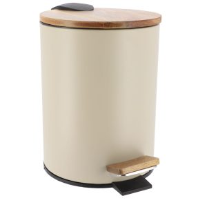 CUBO DE BASURA METAL TAPA CON CAIDA AMORTIGUADA 3L - BEIGE/ACACIA - 6508167