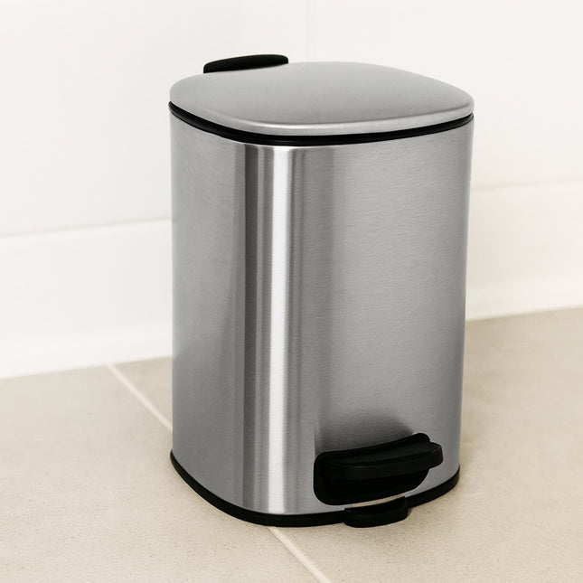 CUBO DE BASURA METAL CUADRADA TAPA CON CAIDA AMORTIGUADA 5L  CROMO - 6535102