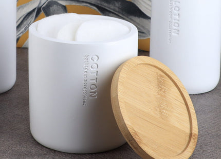 Caja de algodón y bastoncillos con tapa de bambú blanco - 67101210