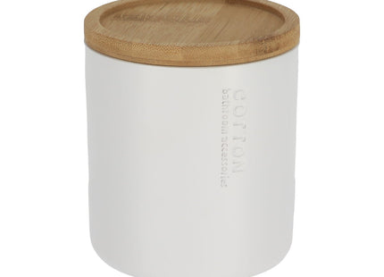 Caja de algodón y bastoncillos con tapa de bambú blanco - 67101210