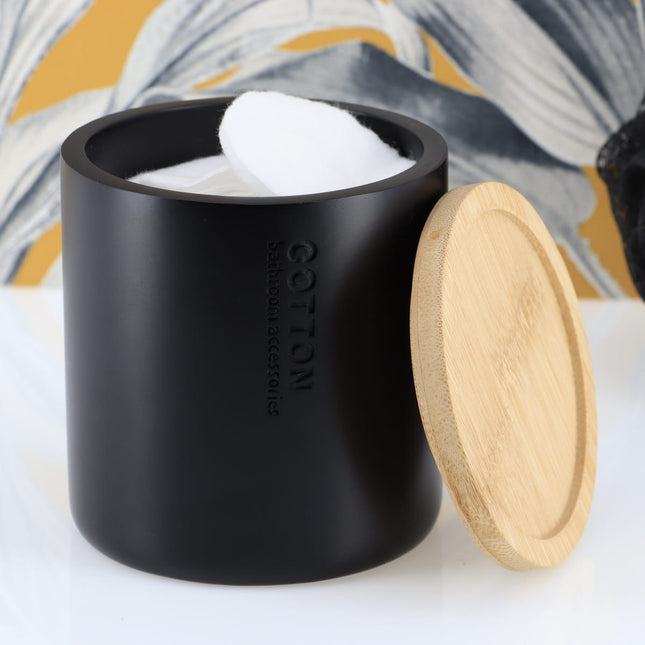 Caja de algodón y bastoncillos con tapa de bambú verde caqui - 67101237