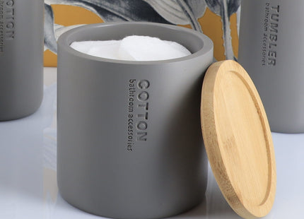 Caja de algodón y bastoncillos con tapa de bambú gris - 67101260