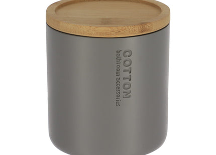 Caja de algodón y bastoncillos con tapa de bambú gris - 67101260