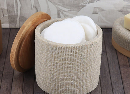 CAJA DE ALGODON POLIRESINA REDONDA EFECTO MALLA CON BAMBÚ NATURAL - 67161104