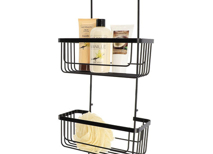 Organizador de ducha de metal con 2 cestos + perchero negro - 6909108