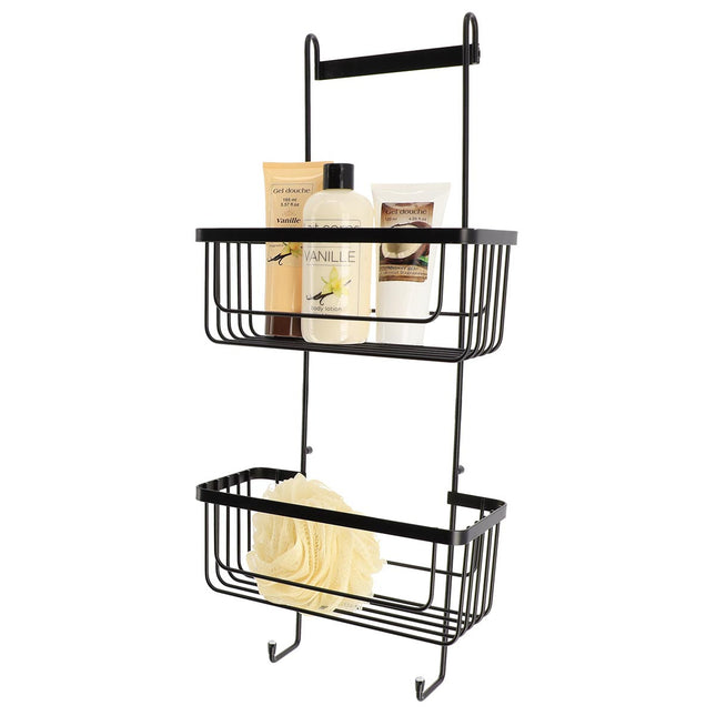 Organizador de ducha de metal con 2 cestos + perchero negro - 6909108