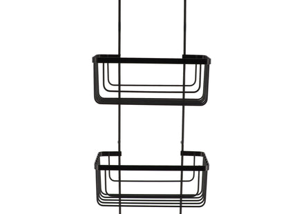 Organizador de ducha de metal con 2 cestos + perchero negro - 6909108