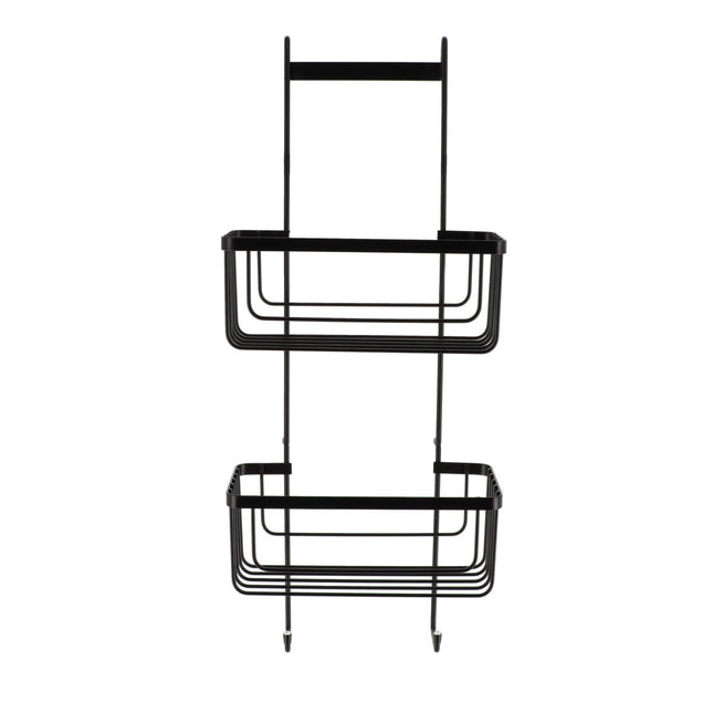 Organizador de ducha de metal con 2 cestos + perchero negro - 6909108