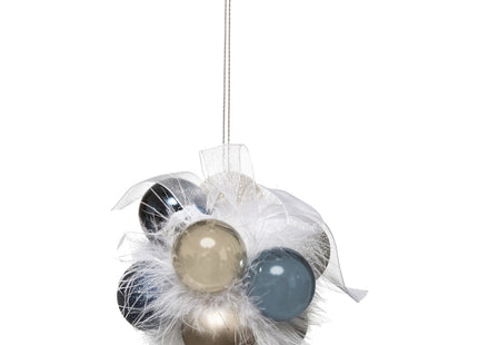 Racimo de 11 bolas navideñas para colgar con cinta de organza y plumas blancas - 694518L2