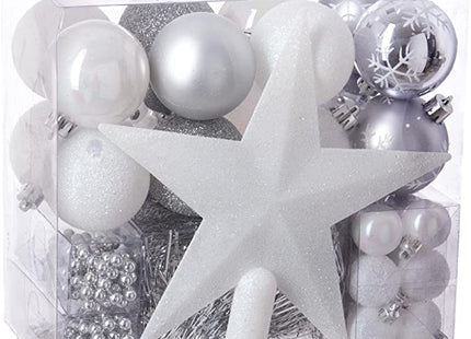 Kit navideño de 44 piezas surtidas, bolas, guirnaldas y escudo en blanco - 694531S