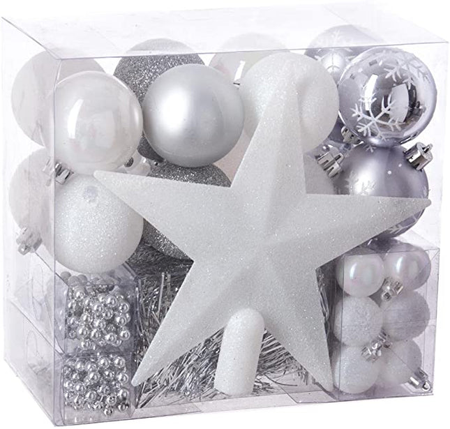 Kit navideño de 44 piezas surtidas, bolas, guirnaldas y escudo en blanco - 694531S