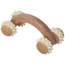 Rodillo de masaje manual de madera natural con cuatro rodillos de púas - 75529104