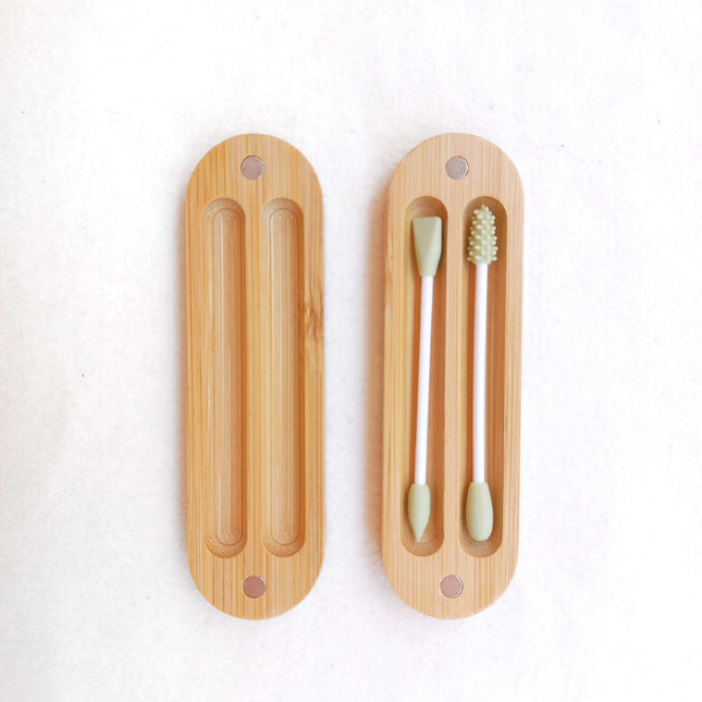 CONJUNTO DE 2 BASTONCILLOS DE SILICONA REUTILIZABLES CON ESTUCHE DE BAMBÚ - 75591195