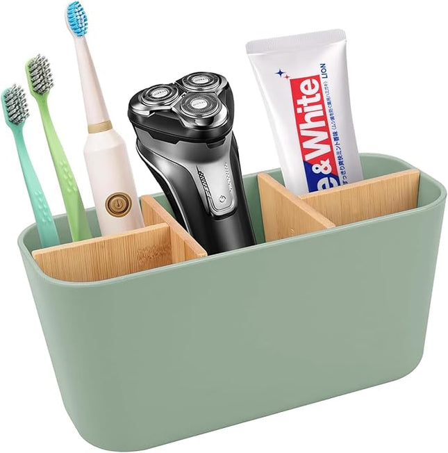 ORGANIZADOR RECTANGULAR 5 COMPARTIMENTOS PLASTICO/BAMBÚ VERDE SALVIA - 8305144