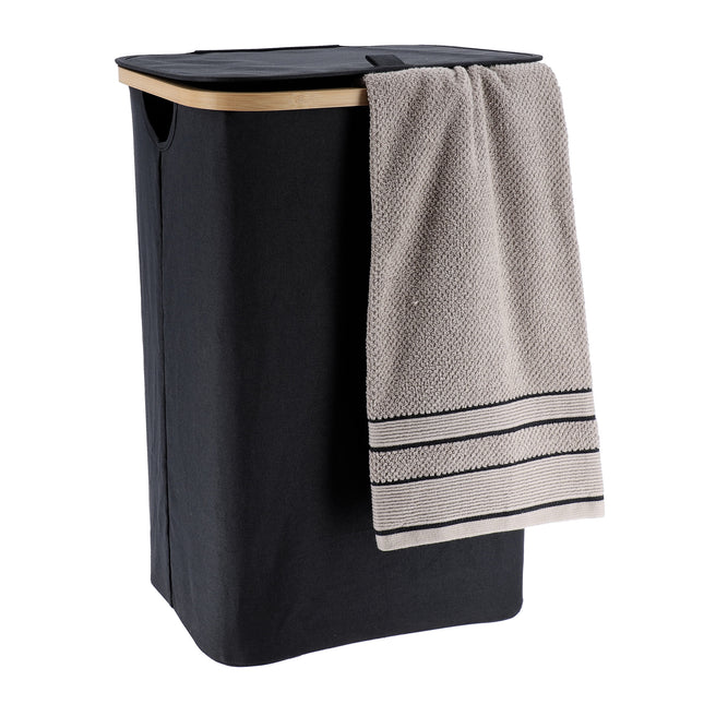 Cesto de lavandería rectangular y plegable A60cm "Purebamboo" negro - 8720103
