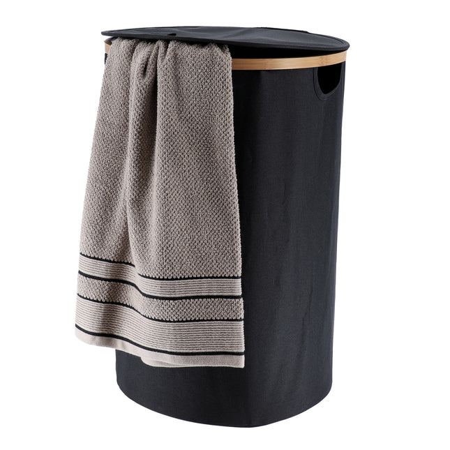 Cesto de lavandería redondo y plegable A60cm "Purebamboo" negro - 8721103
