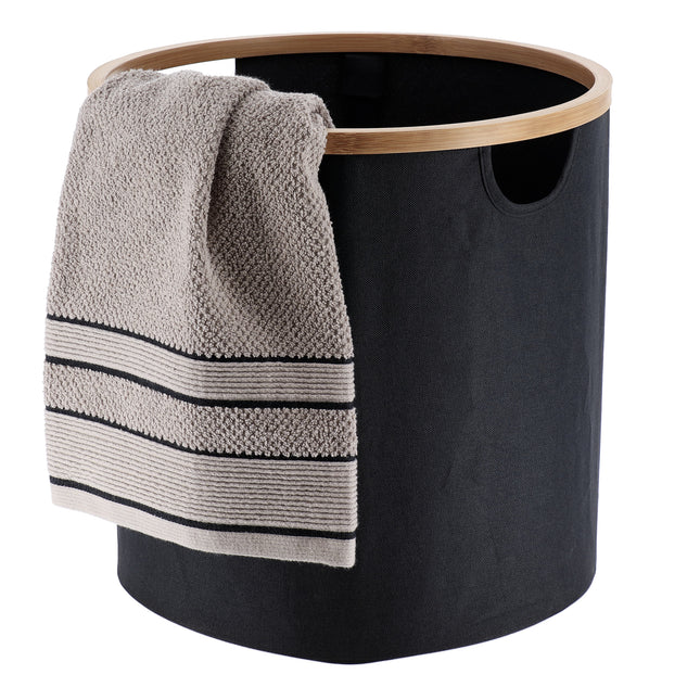 Cesta de almacenamiento redonda y plegable "Purebamboo" negra - 8722103