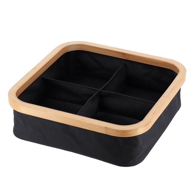 Organizador cuadrado plegable "Purebamboo" negro de 4 compartimentos - 8724103