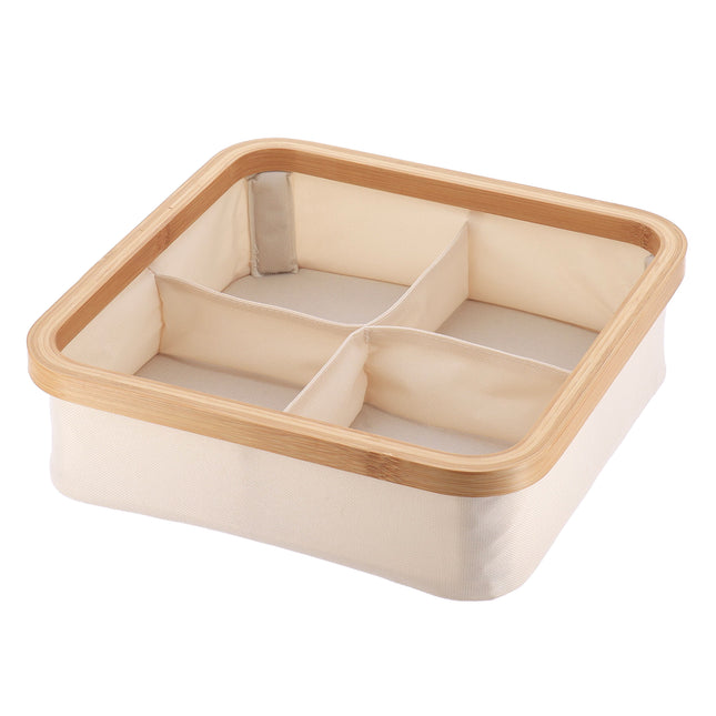 Organizador cuadrado plegable "Purebamboo" color crudo de 4 compartimentos - 8724104