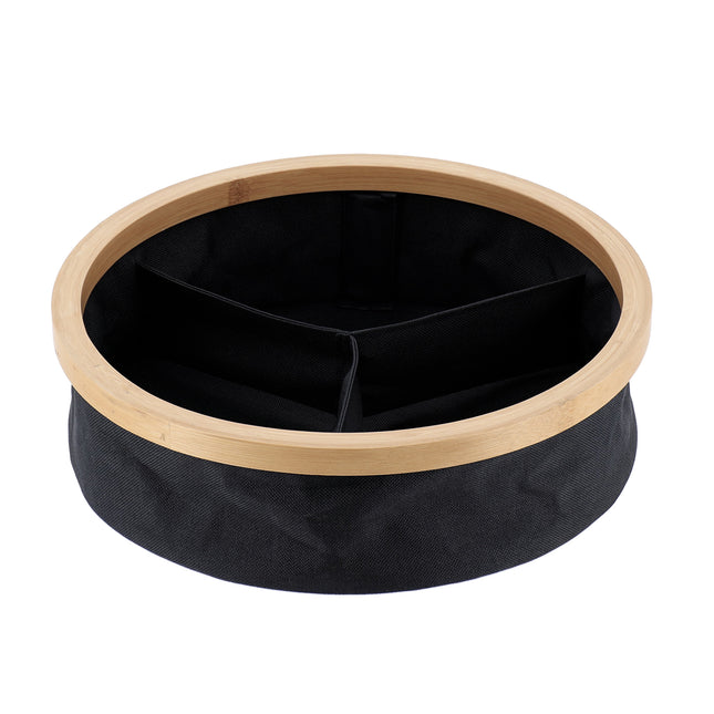 Organizador redondo plegable con 3 compartimentos color negro bambú puro - 8726103