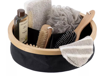 Organizador redondo plegable con 3 compartimentos color negro bambú puro - 8726103