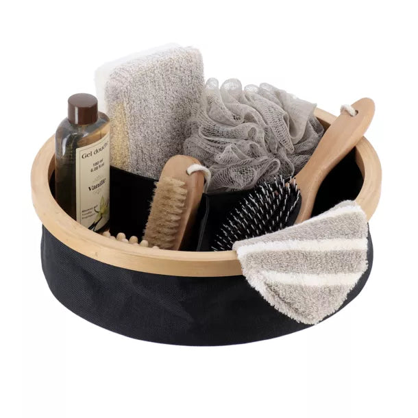 Organizador redondo plegable con 3 compartimentos color negro bambú puro - 8726103