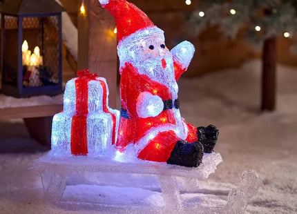 Figura acrílica de Papá Noel sobre un trineo iluminado, 60 LED, 48,5 cm de altura - 878501