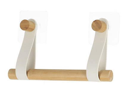 Portarrollos Adhesivo de Bambú y Cuero Blanco - 91043161