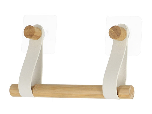 Portarrollos Adhesivo de Bambú y Cuero Blanco - 91043161