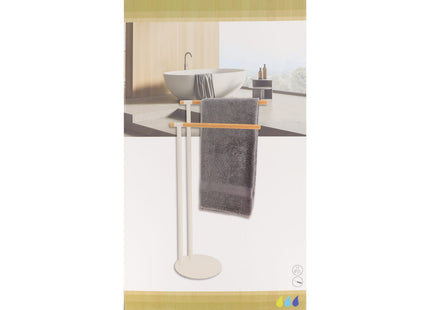 Toallero de 2 barras de bambú y metal blanco A77,5cm - 96163210