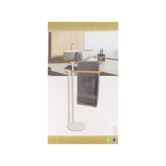 Toallero de 2 barras de bambú y metal blanco A77,5cm - 96163210