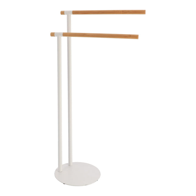 Toallero de 2 barras de bambú y metal blanco A77,5cm - 96163210