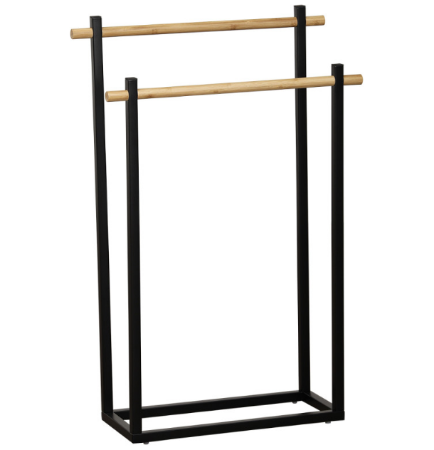 Toallero 2 barras de bambú y metal negro A82cm - 96164237