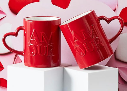 Taza X2 de cerámica duradera, diseño romántico con inscripción "AMOUR" - KA0385