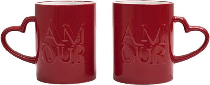 Taza X2 de cerámica duradera, diseño romántico con inscripción "AMOUR" - KA0385