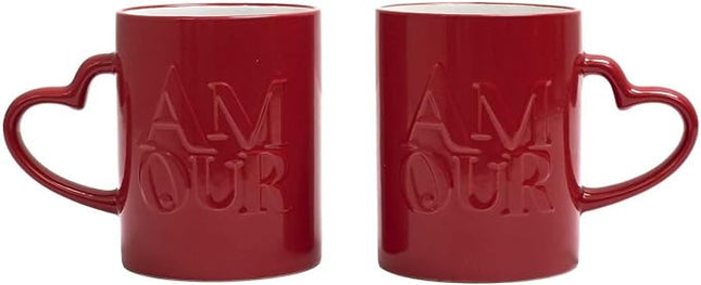 Taza X2 de cerámica duradera, diseño romántico con inscripción "AMOUR" - KA0385