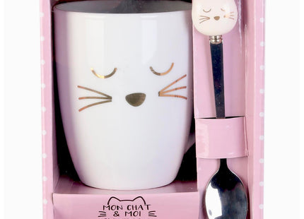 Juego de taza y cuchara con forma de gato - KA4189