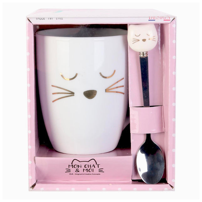 Juego de taza y cuchara con forma de gato - KA4189